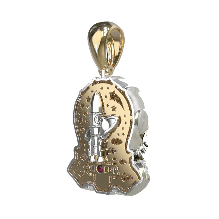 Подвеска из лимонного золота 585 пробы c эмалью, бриллиантами и рубином