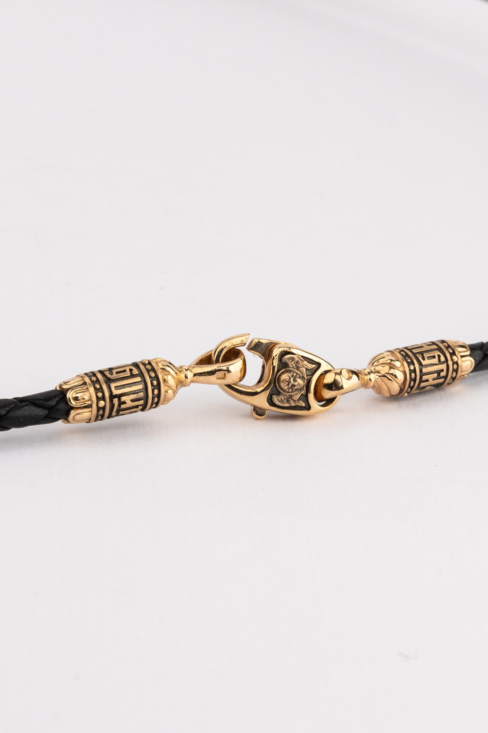 Цепь-шнурок кожа из красного золота 585 пробы c кожаным шнурком