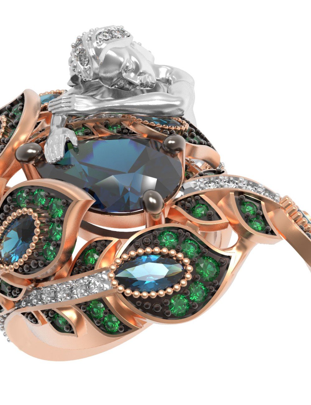 Кольцо из золота c фианитом, топазом London Blue и топазом London