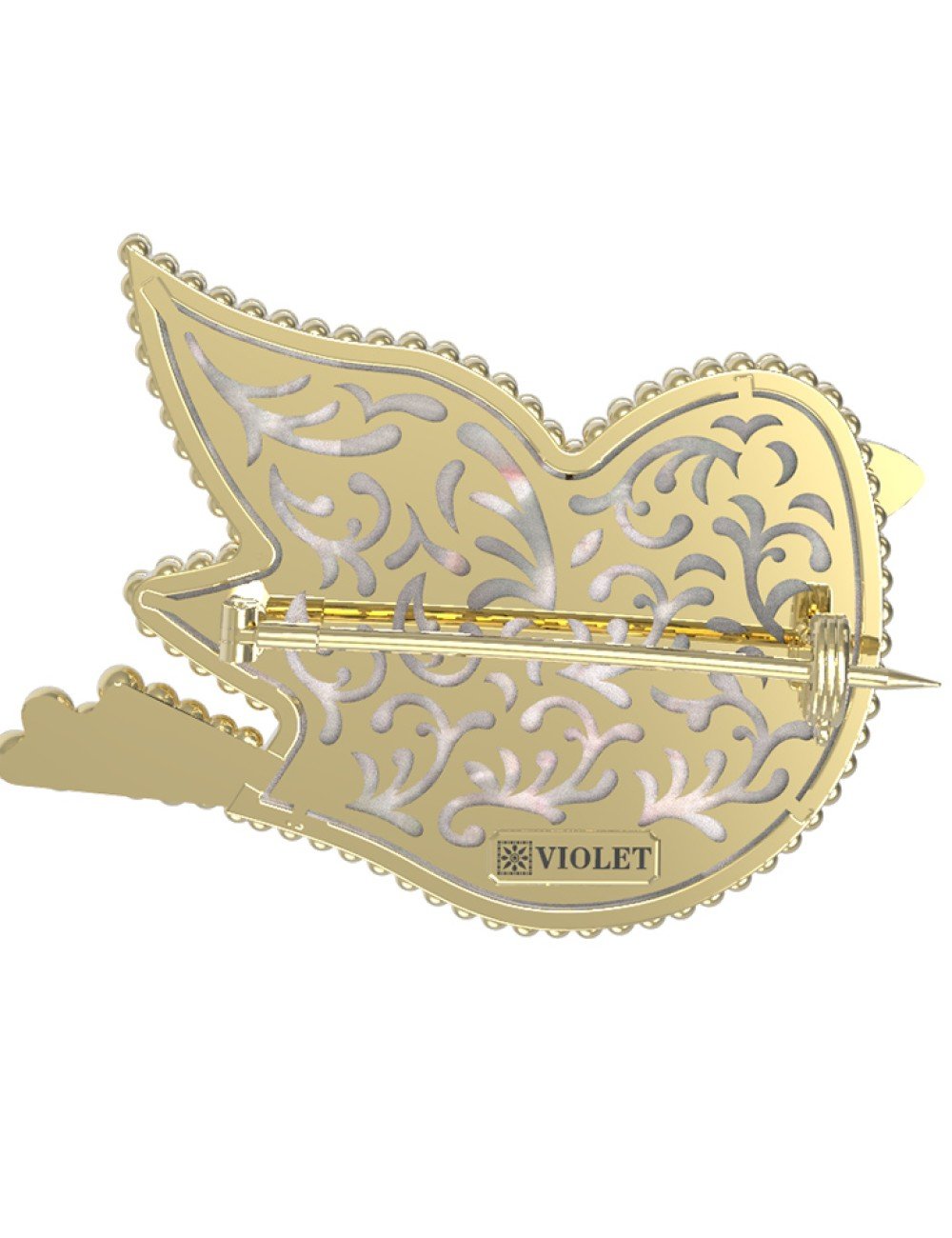 Брошь из лимонного золота c эмалью и перламутром