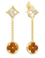 Серьги из лимонного золота c тигровым глазом и перламутром