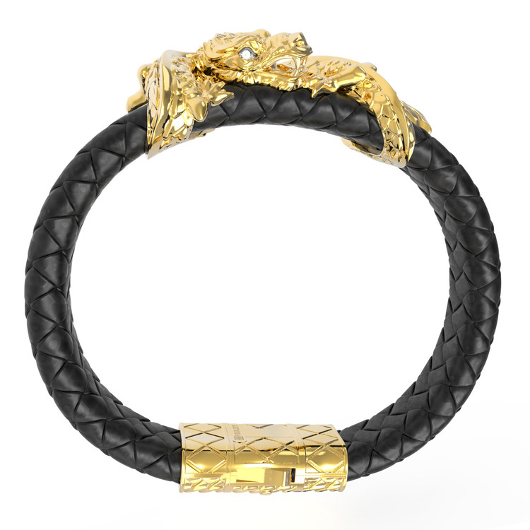 Браслет из лимонного золота 585 пробы c бриллиантами и кожаным шнурком