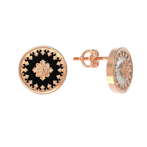 Серьги из красного золота 585 пробы c ониксом и перламутром