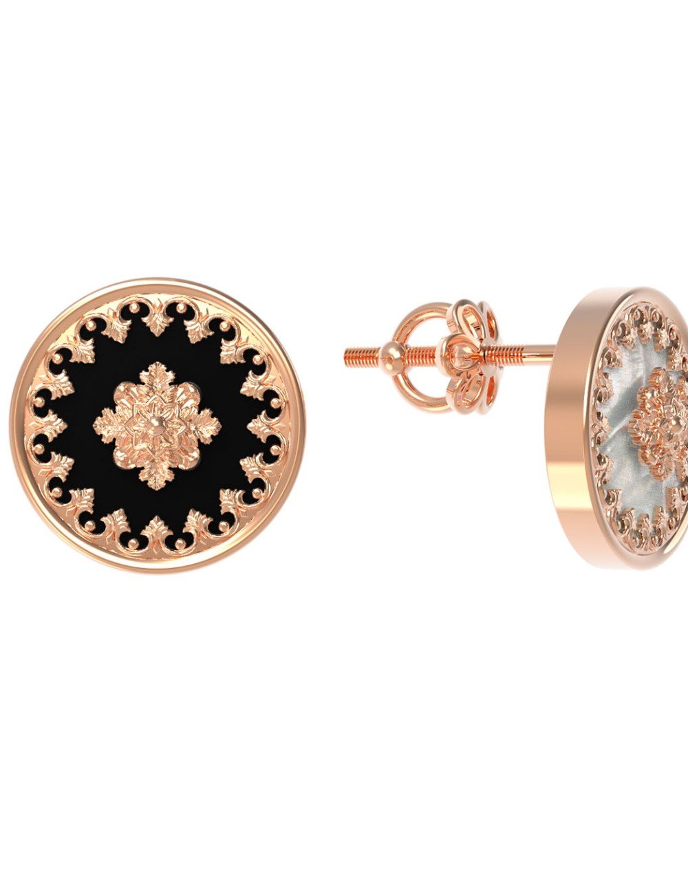 Серьги из золота c ониксом и перламутром