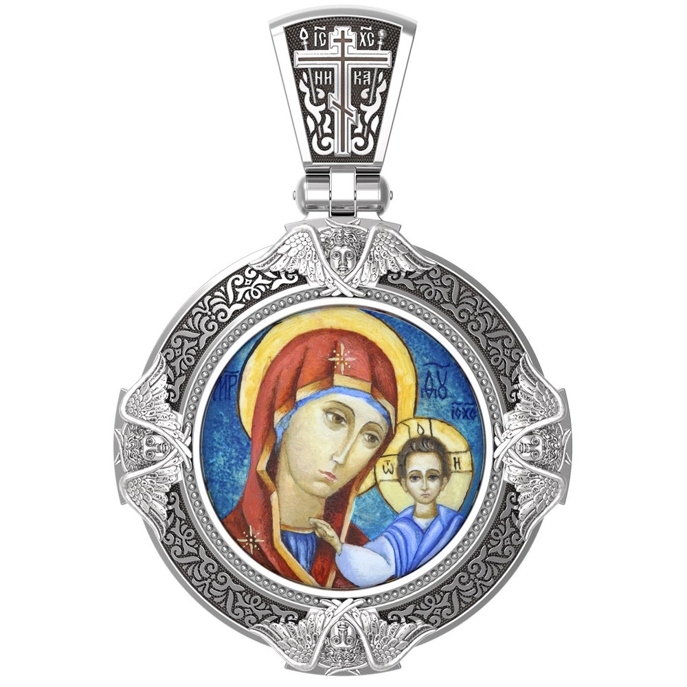 Нательная икона из белого золота 585 пробы c эмалью, иконописью и темперой