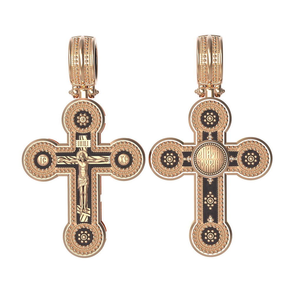 Крест из красного золота 585 пробы c эбеновым деревом