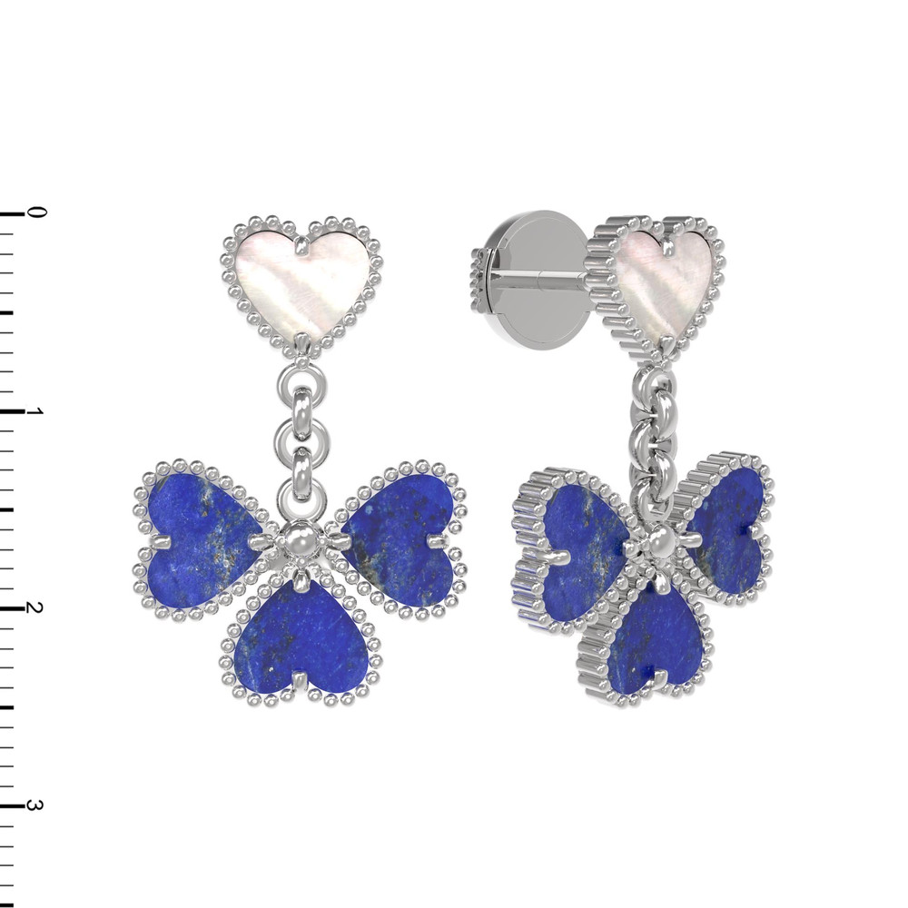 Серьги из белого золота 585 пробы c лазуритом и перламутром