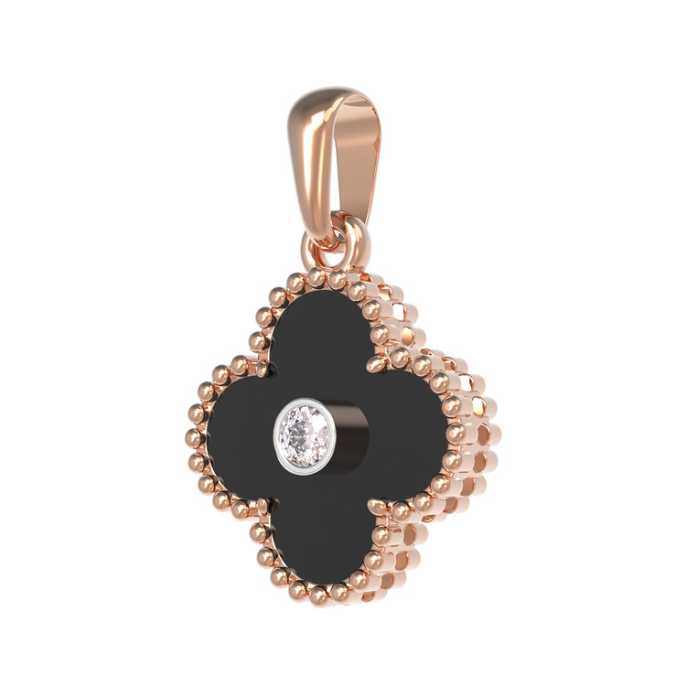 Подвеска из красного золота 585 пробы c бриллиантами и ониксом