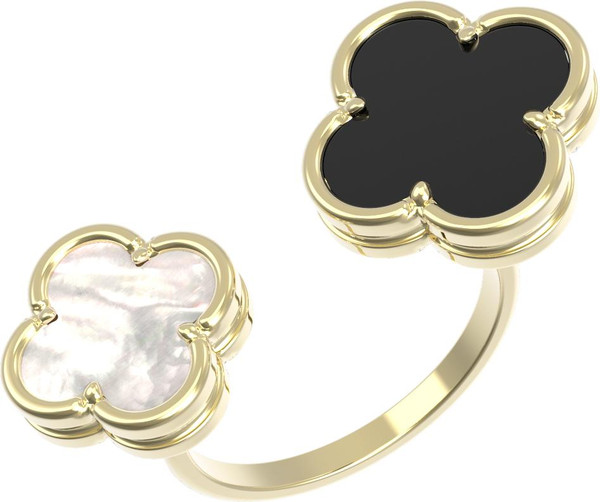 Кольцо из лимонного золота 585 пробы c ониксом и перламутром