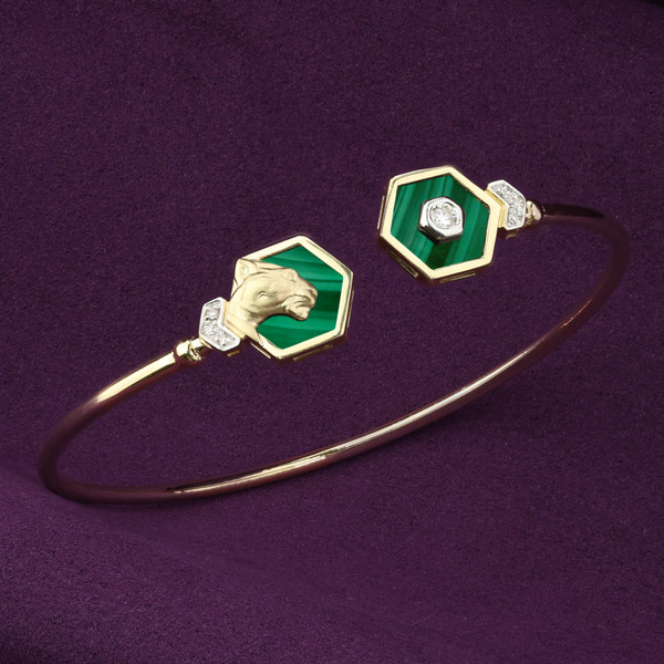 Браслет из лимонного золота 585 пробы c бриллиантами и малахитом