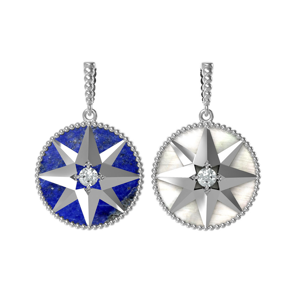 Подвеска из белого золота 585 пробы c фианитом, лазуритом и перламутром