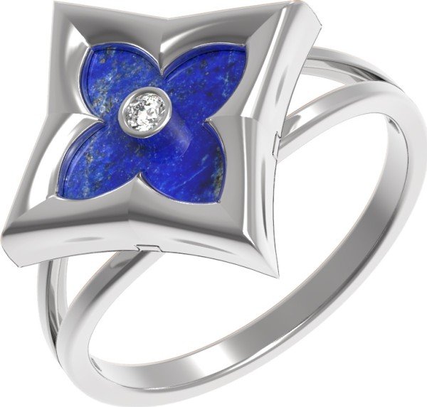 Кольцо из белого золота c бриллиантами и лазуритом