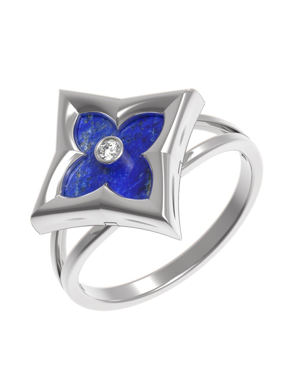 Кольцо из белого золота c бриллиантами и лазуритом