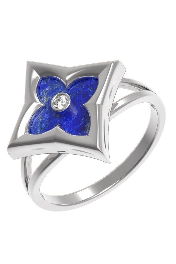 Кольцо из белого золота c бриллиантами и лазуритом