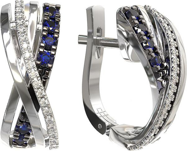 Серьги из белого золота 585 пробы c бриллиантами и сапфиром