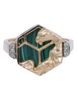 Кольцо из лимонного золота c бриллиантами и малахитом