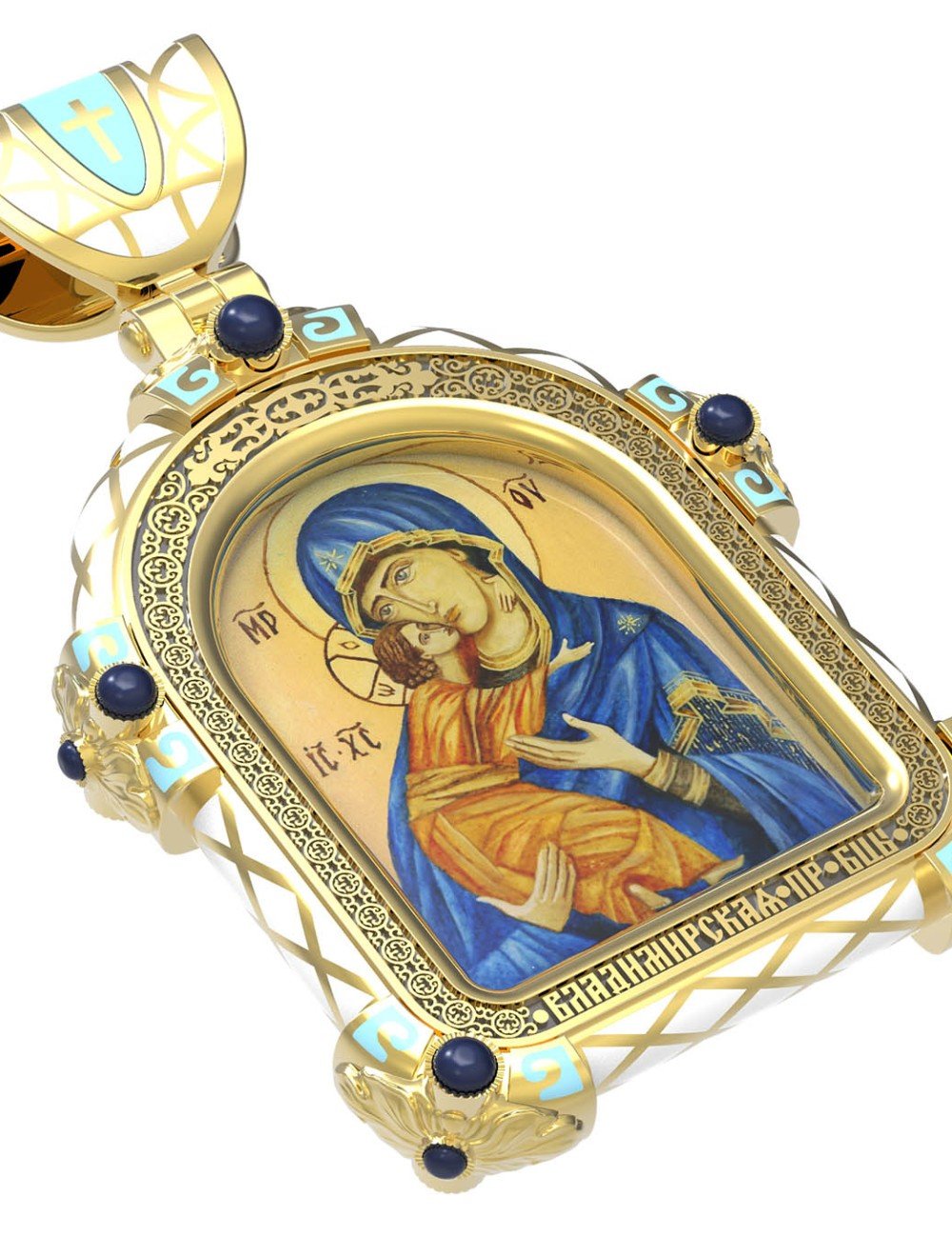 Образок из лимонного золота c эмалью, иконописью и темперой