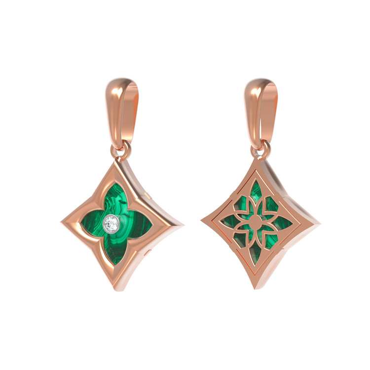 Подвеска из красного золота 585 пробы c бриллиантами и малахитом