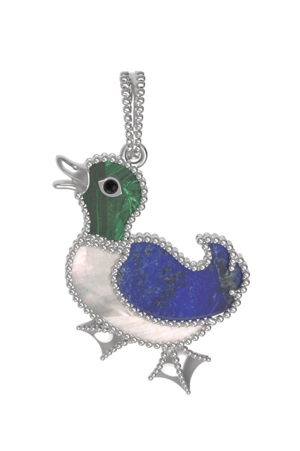 Подвеска из белого золота c эмалью, лазуритом, малахитом и перламутром