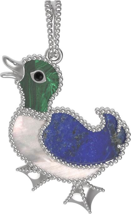 Подвеска из белого золота 585 пробы c эмалью, лазуритом, малахитом и перламутром