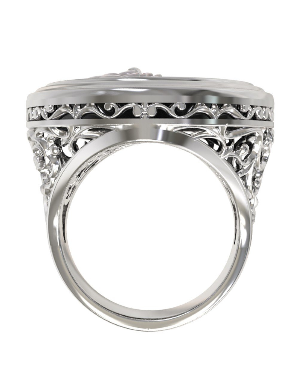 Кольцо из белого золота c ониксом и перламутром