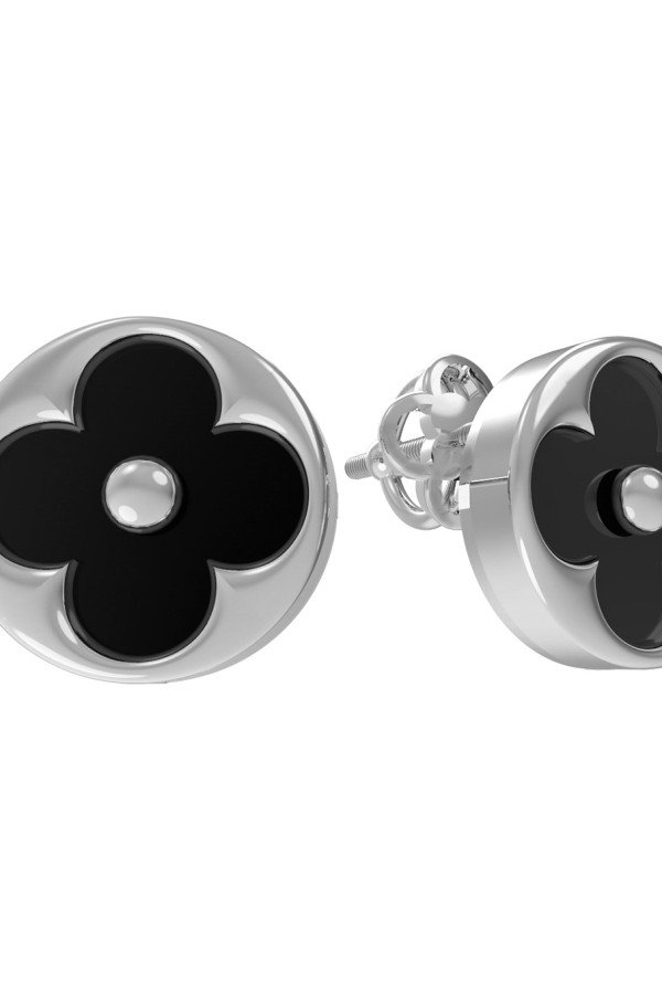 Серьги из белого золота c ониксом