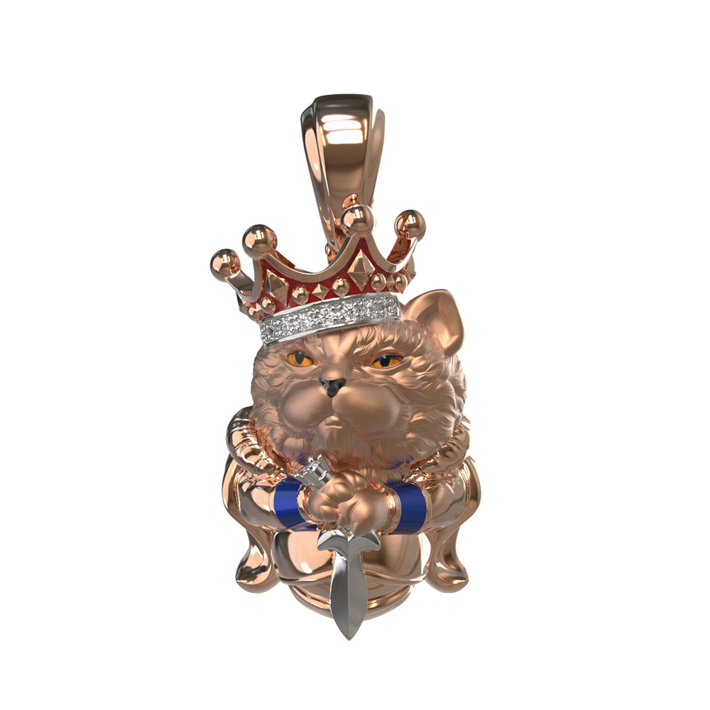 Подвеска из красного золота 585 пробы c эмалью, бриллиантами и рубином