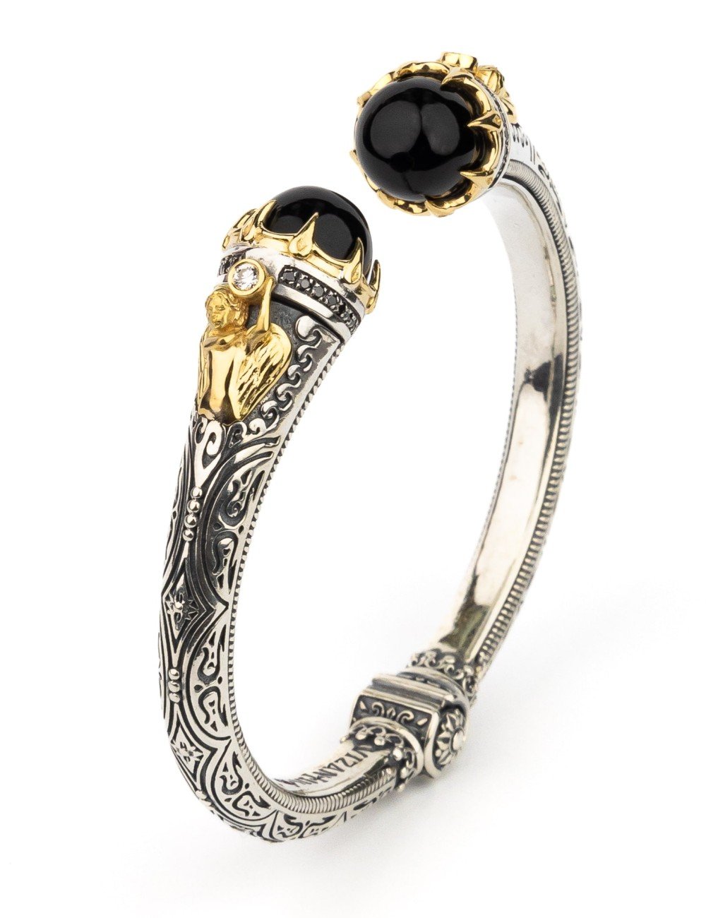 Браслет из серебра и золота c бриллиантами, ониксом и рубином