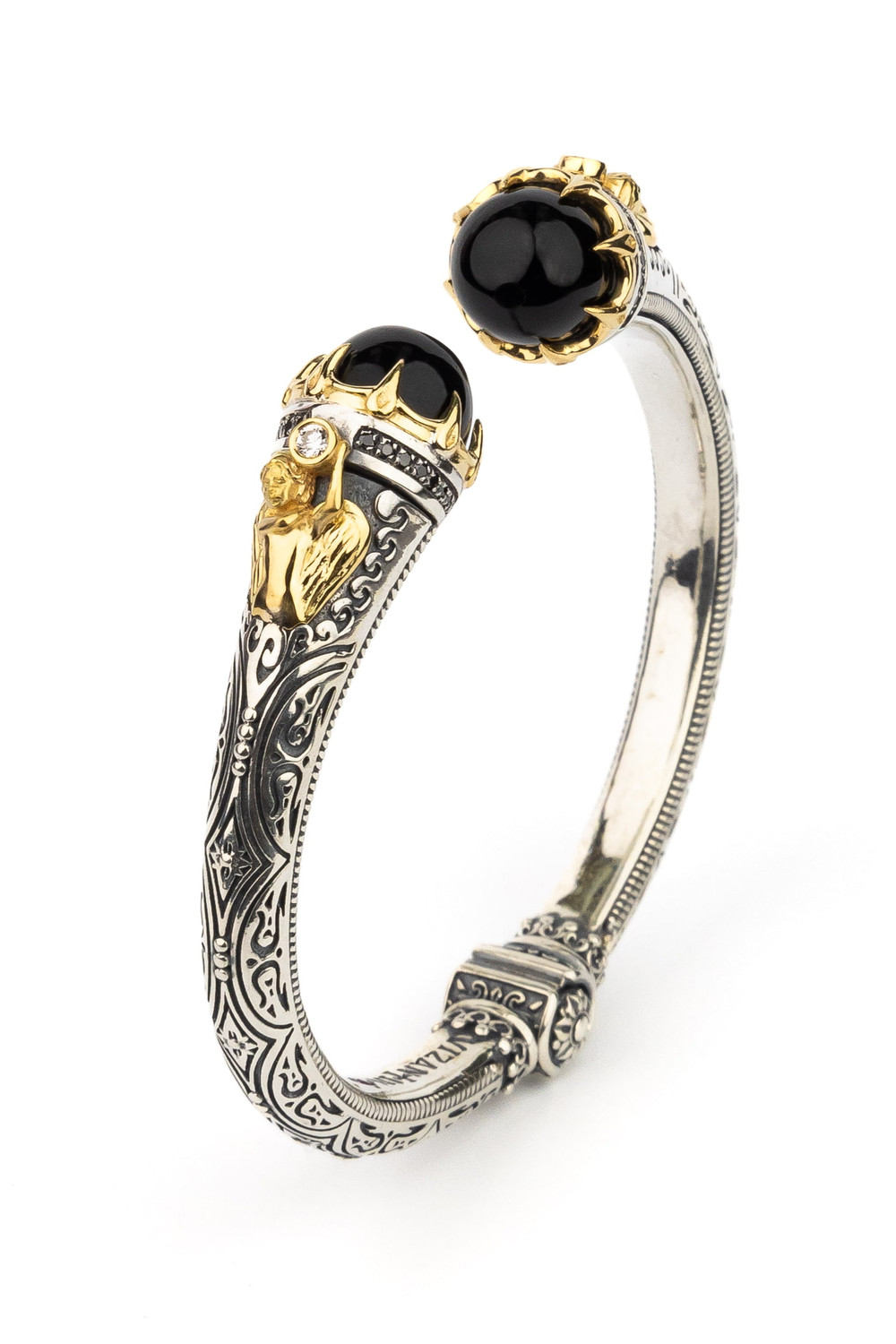 Браслет из серебра 925 пробы и золота 750 пробы c бриллиантами, ониксом и рубином