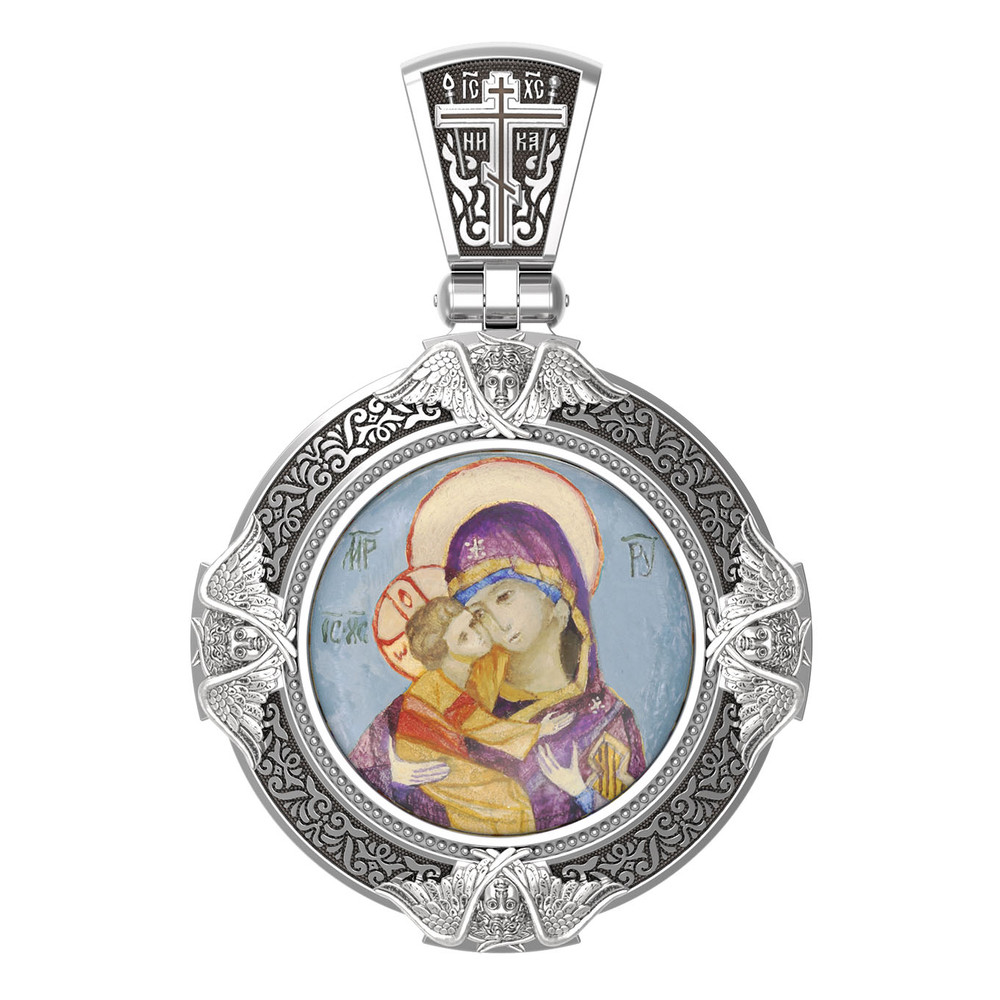 Нательная икона из белого золота 585 пробы c эмалью, иконописью и темперой