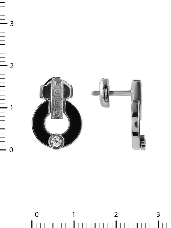 Серьги из белого золота 585 пробы c бриллиантами и ониксом