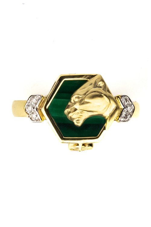 Кольцо из лимонного золота 585 пробы c бриллиантами и малахитом