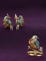 Серьги из лимонного золота c эмалью, фианитом, цитрином и сапфиром