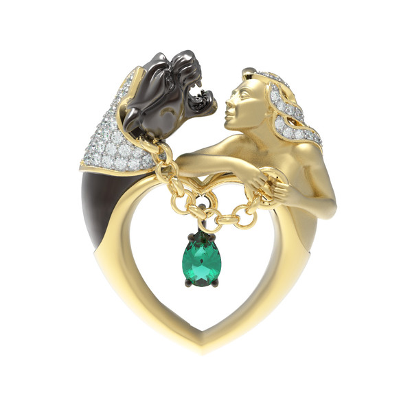 Подвеска из лимонного золота 585 пробы c фианитом и хризопразом