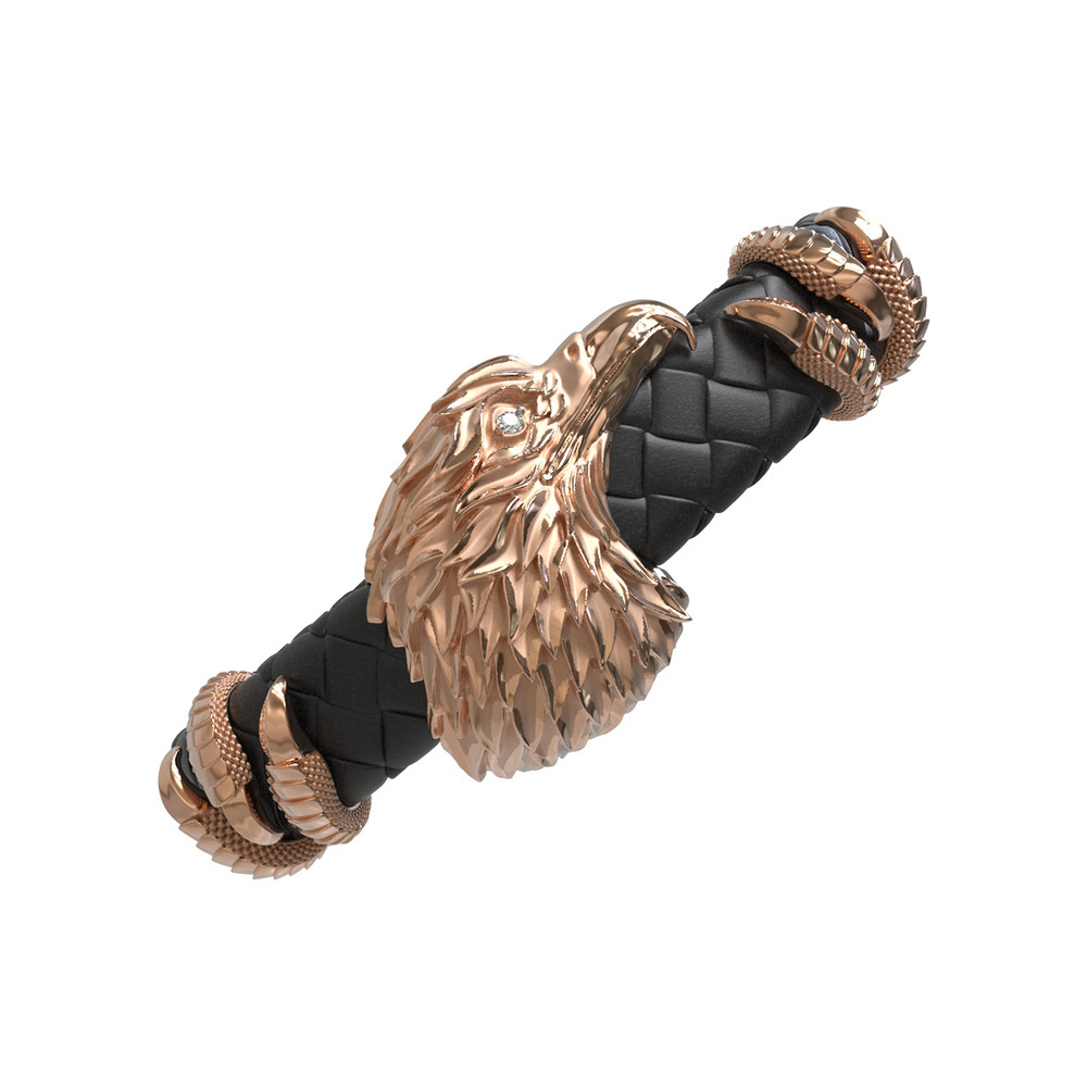 Браслет из красного золота 585 пробы c бриллиантами и кожаным шнурком