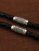 Гайтан из серебра 960 пробы c кожаным шнурком и ониксом