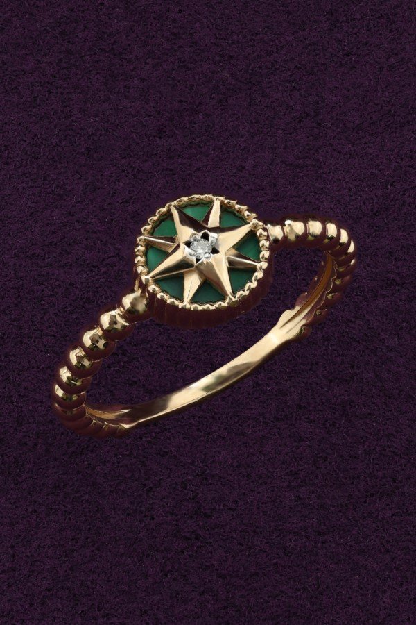 Кольцо из золота c бриллиантами и малахитом