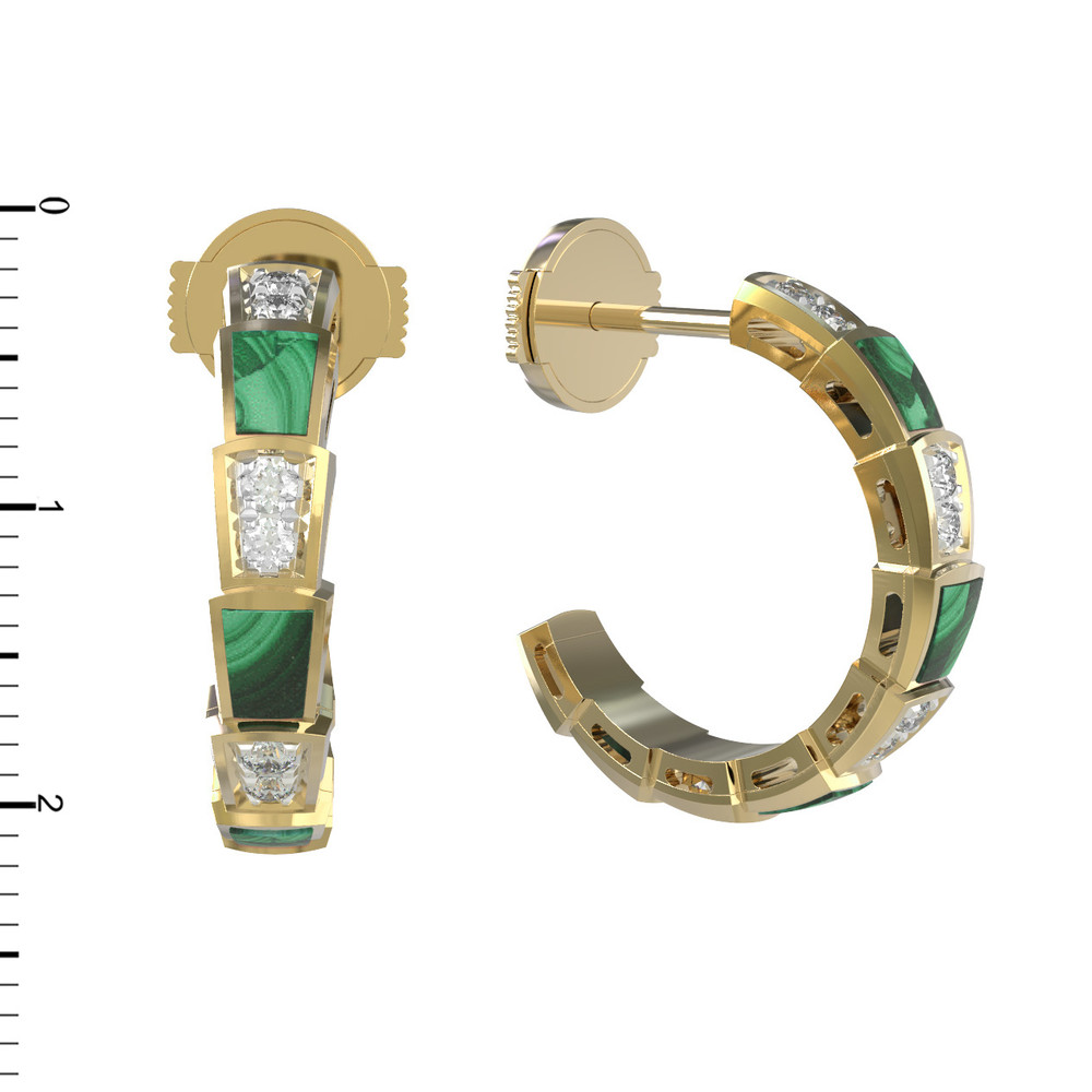 Серьги из лимонного золота 585 пробы c бриллиантами и малахитом