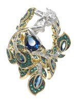 Кольцо из лимонного золота c фианитом и топазом London Blue