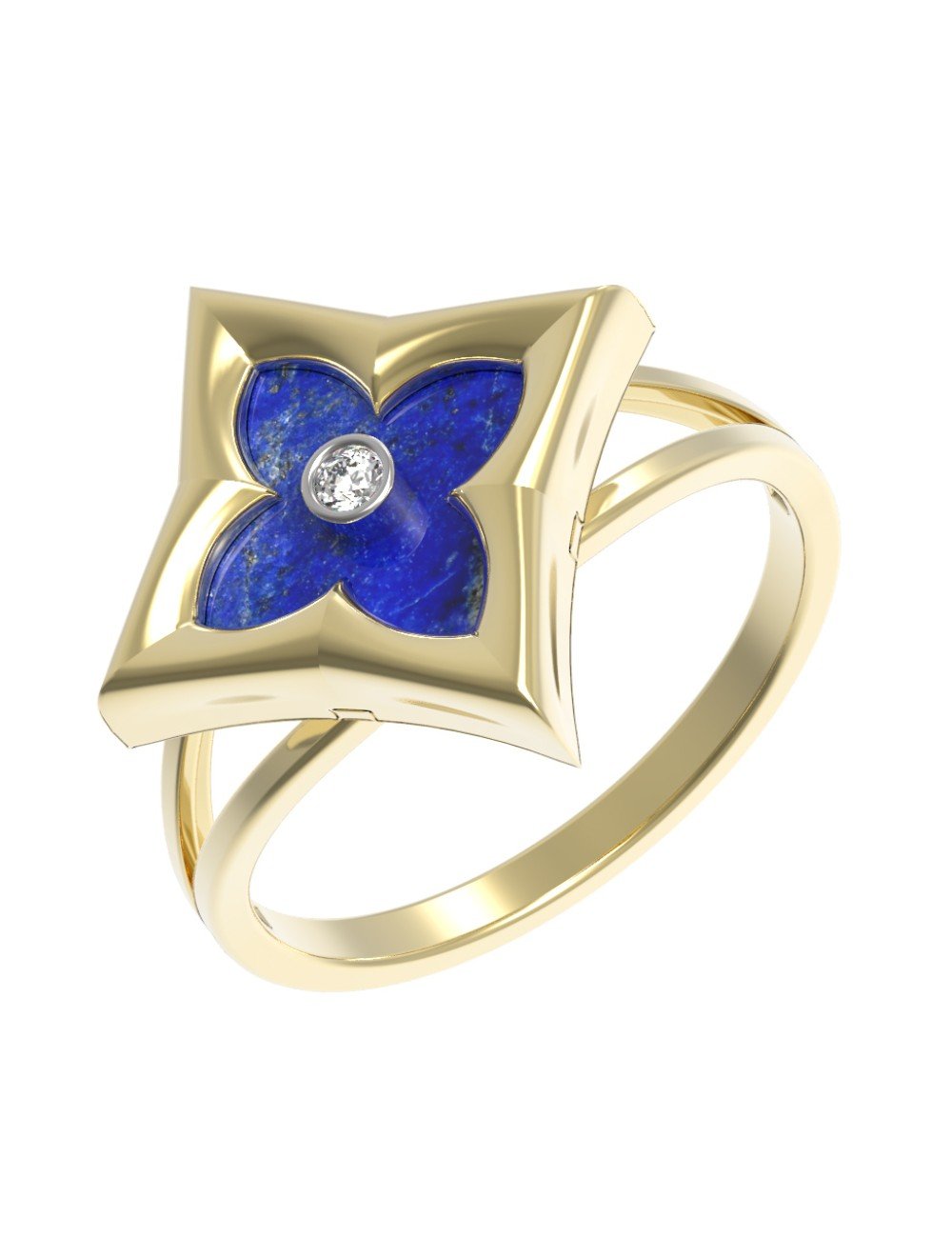 Кольцо из лимонного золота c бриллиантами и лазуритом