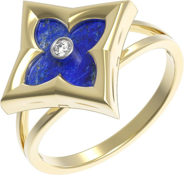 Кольцо из лимонного золота 585 пробы c бриллиантами и лазуритом