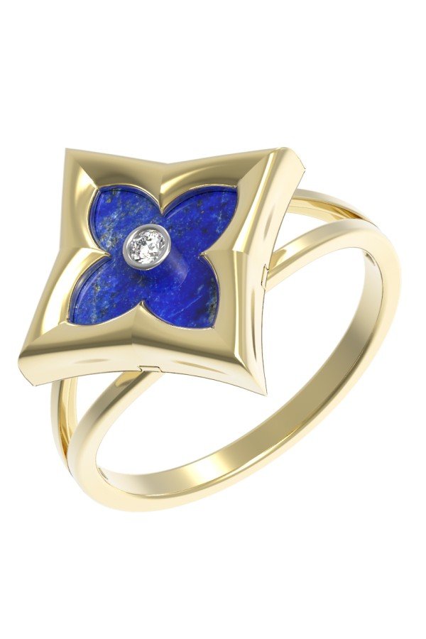 Кольцо из лимонного золота c бриллиантами и лазуритом