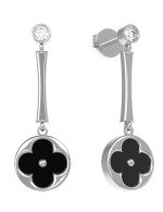 Серьги из белого золота c фианитом и ониксом