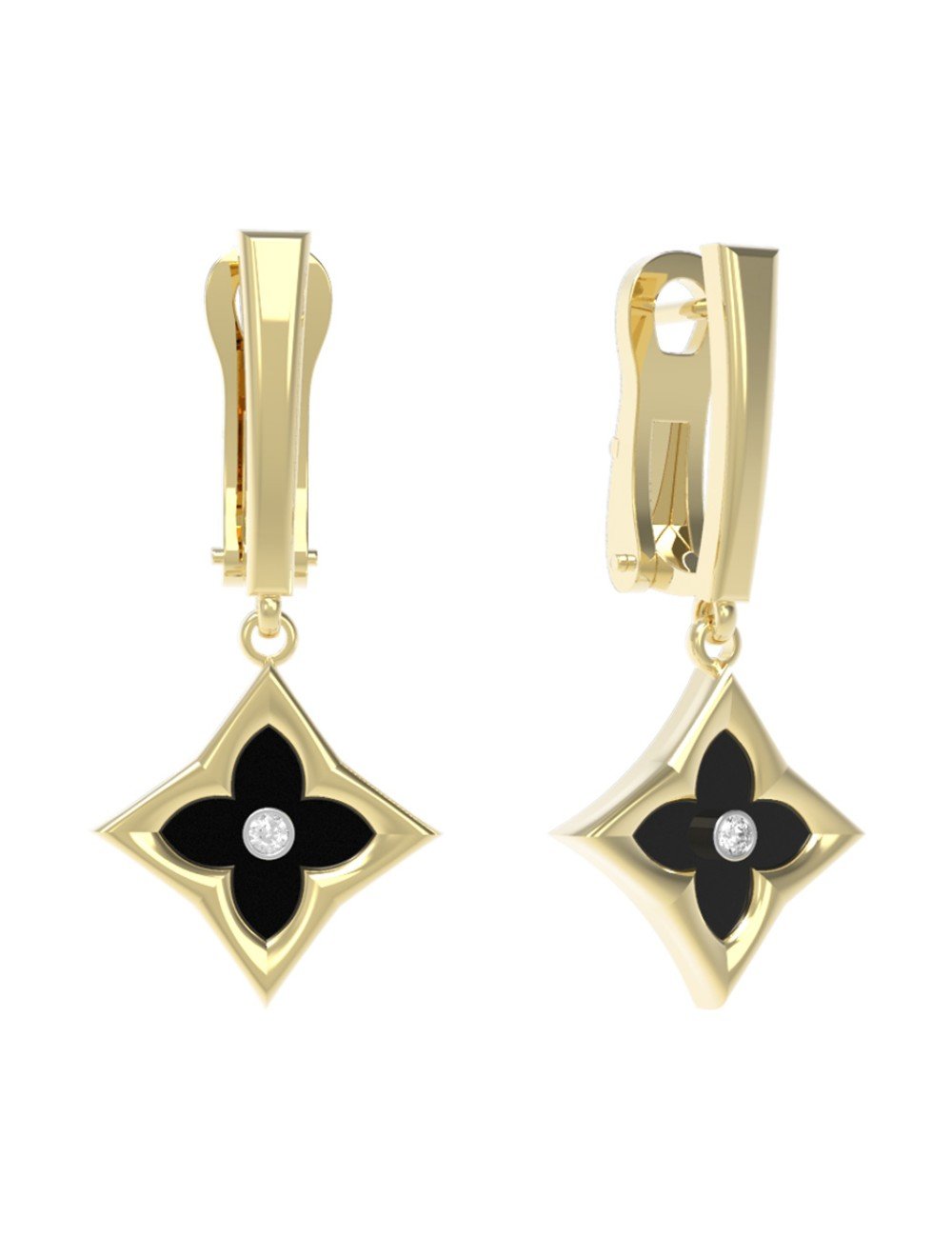 Серьги из лимонного золота c бриллиантами и ониксом