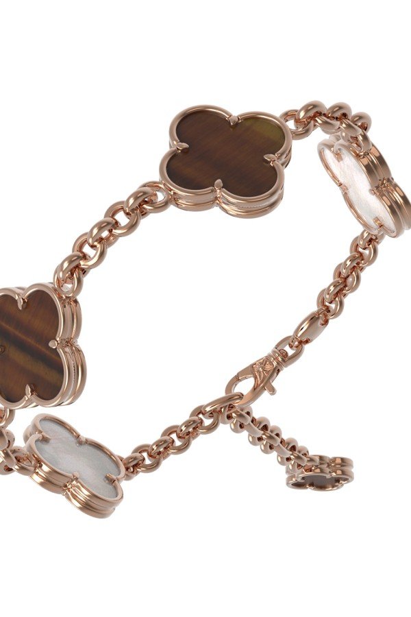 Браслет из золота c тигровым глазом и перламутром