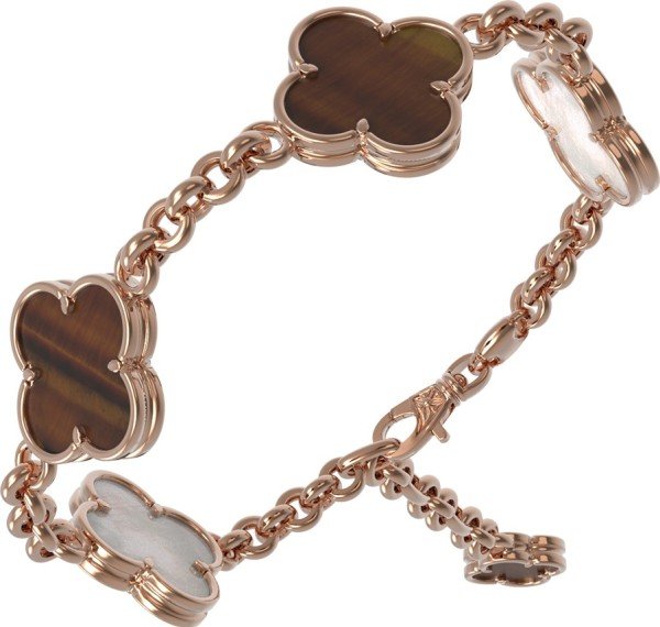 Браслет из золота c тигровым глазом и перламутром