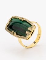 Кольцо из лимонного золота c бриллиантами, рубином и малахитом