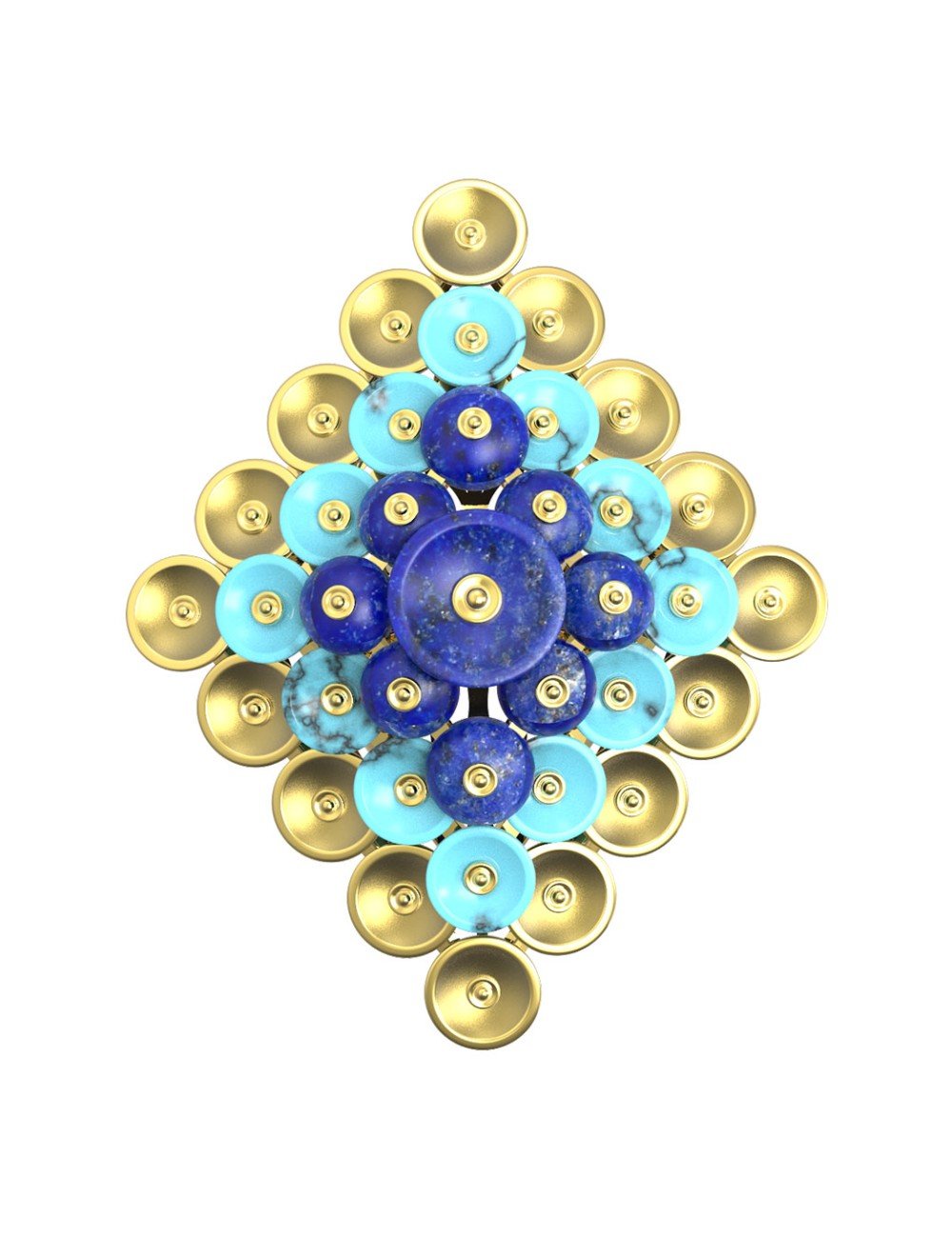 Кольцо из лимонного золота c бирюзой и лазуритом