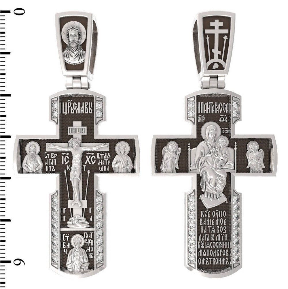 Крест из белого золота 585 пробы c бриллиантами