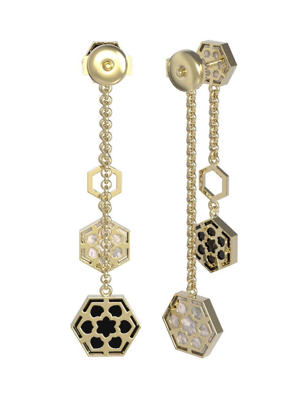 Серьги из лимонного золота c ониксом и перламутром